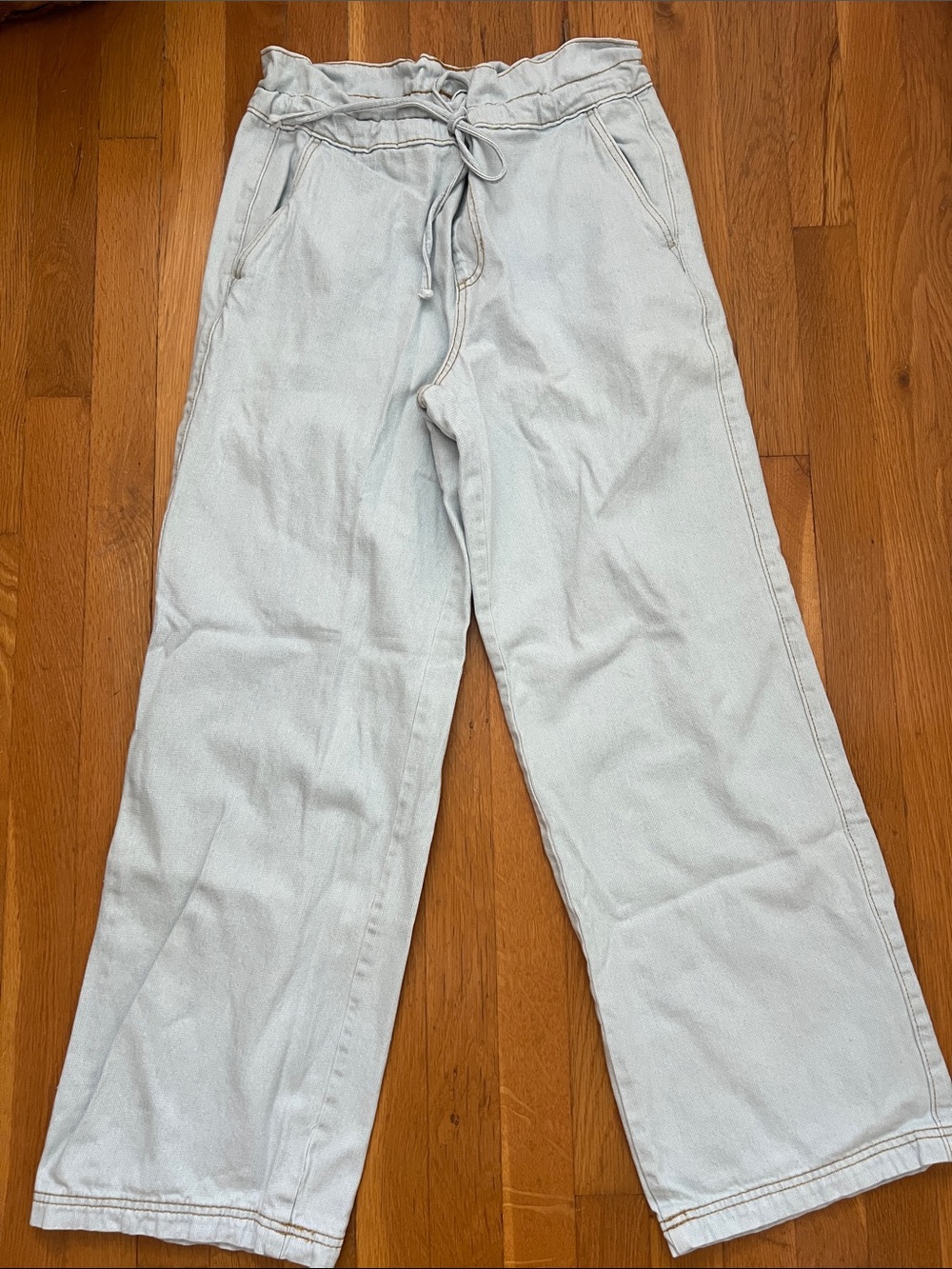 Light Blue Drawstring Wide-Leg Denim
